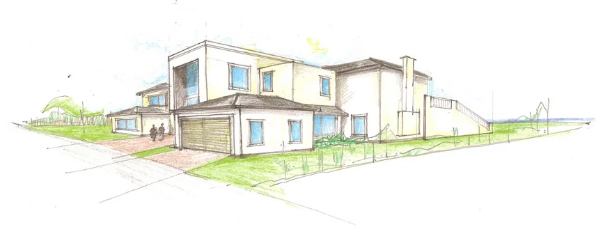 Croquis a color de una vivienda